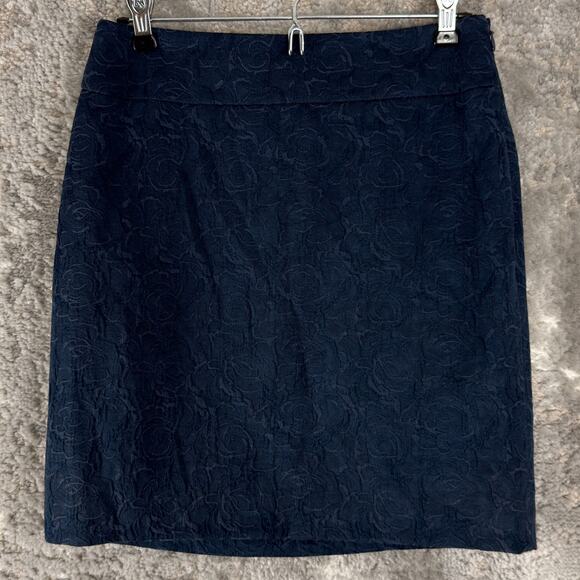 Ann Taylor Size 4 Floral Textured A Line Mini Skirt Navy Zip Casual - Picture 1 of 9